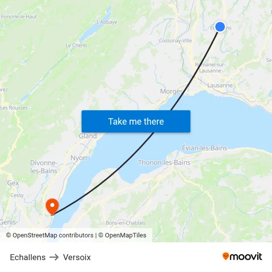 Echallens to Versoix map