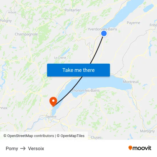 Pomy to Versoix map