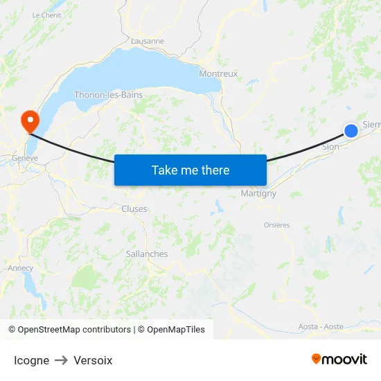 Icogne to Versoix map