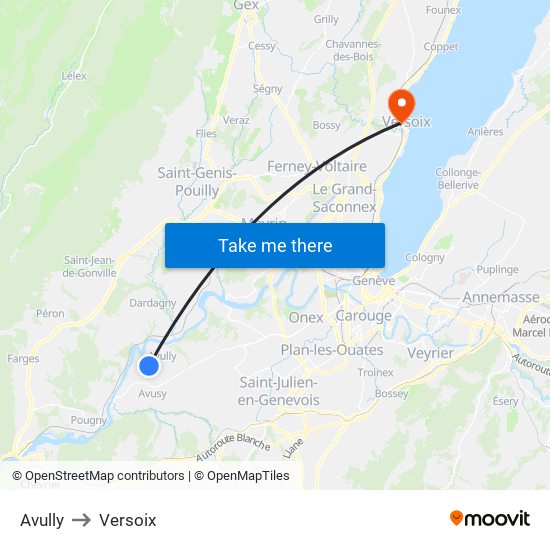 Avully to Versoix map