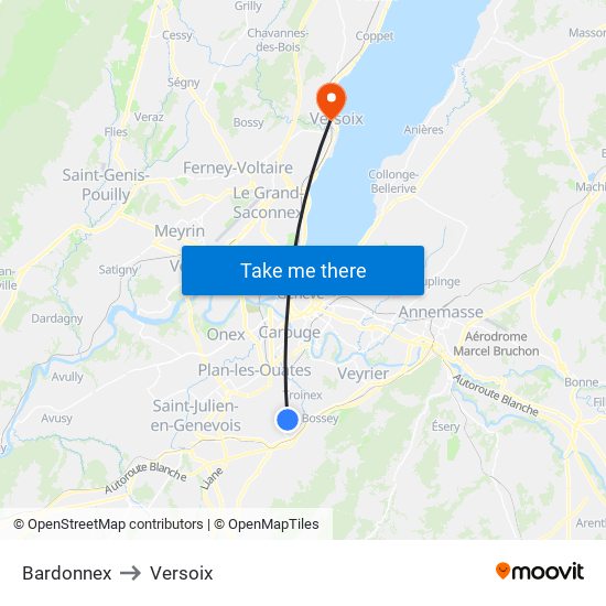 Bardonnex to Versoix map