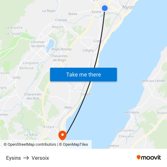 Eysins to Versoix map