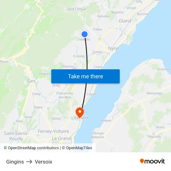 Gingins to Versoix map