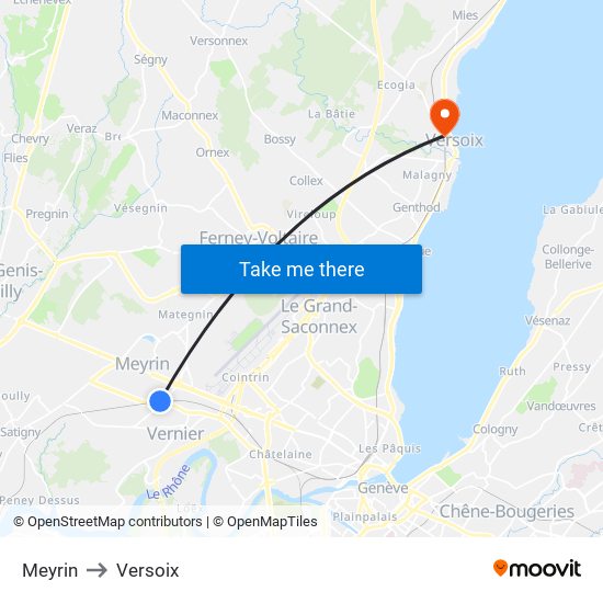 Meyrin to Versoix map