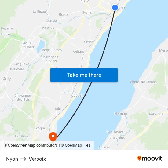 Nyon to Versoix map