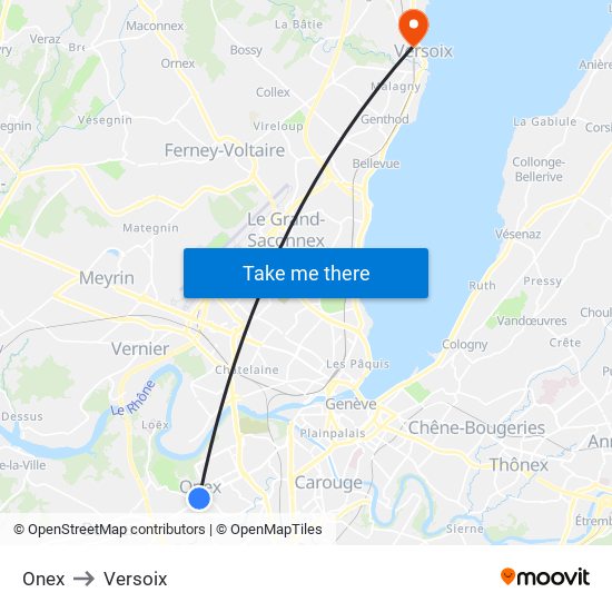 Onex to Versoix map