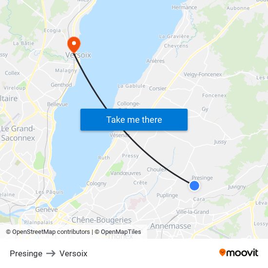 Presinge to Versoix map