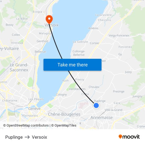 Puplinge to Versoix map