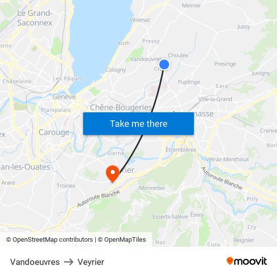 Vandoeuvres to Veyrier map