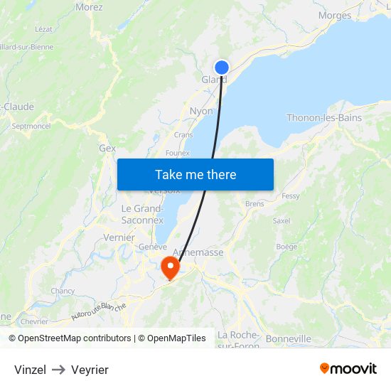 Vinzel to Veyrier map