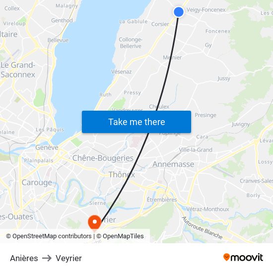 Anières to Veyrier map