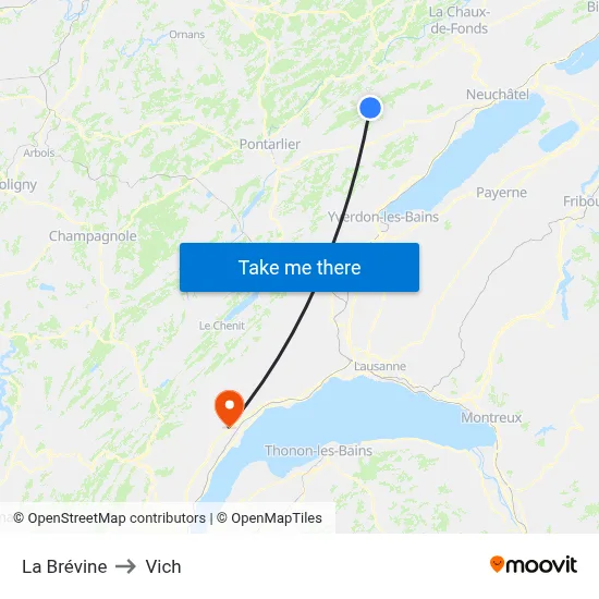La Brévine to Vich map