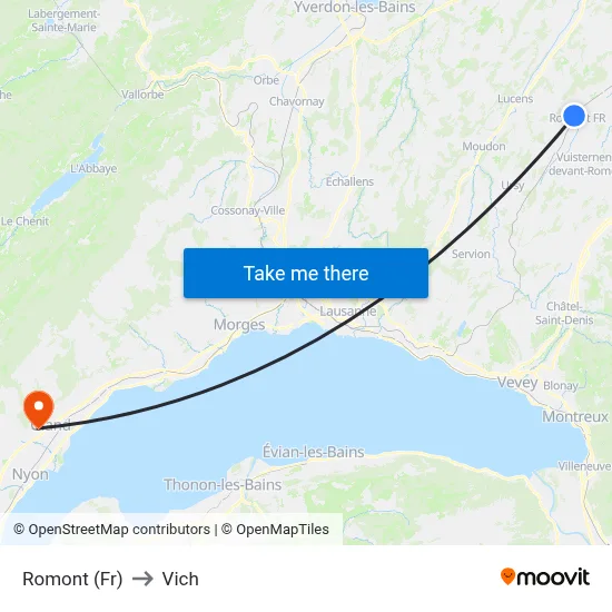 Romont (Fr) to Vich map