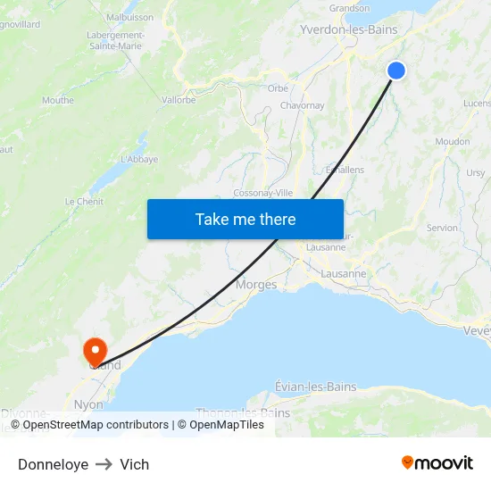 Donneloye to Vich map