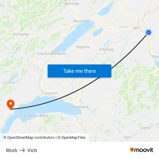 Worb to Vich map