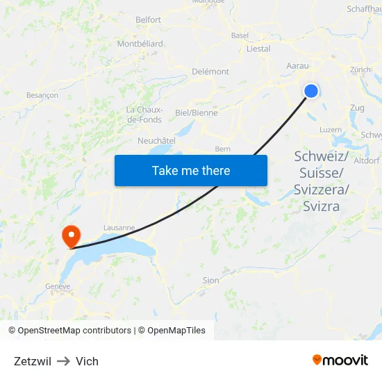 Zetzwil to Vich map