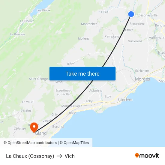 La Chaux (Cossonay) to Vich map