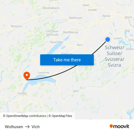 Wolhusen to Vich map