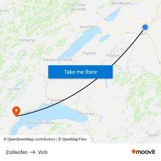 Zollikofen to Vich map