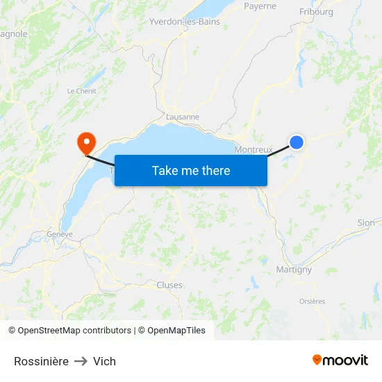 Rossinière to Vich map