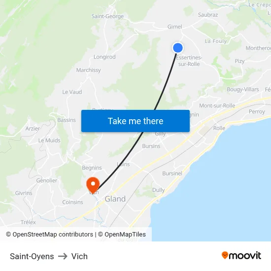 Saint-Oyens to Vich map