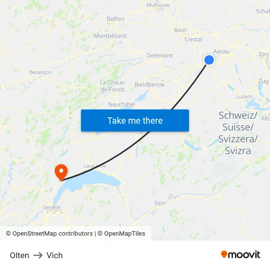 Olten to Vich map