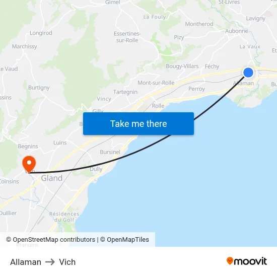 Allaman to Vich map