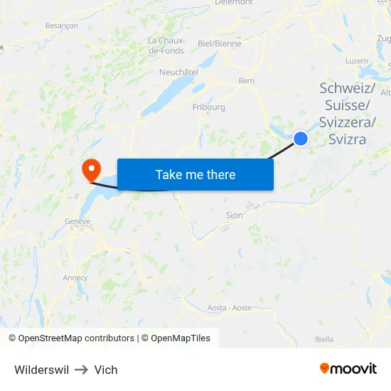 Wilderswil to Vich map