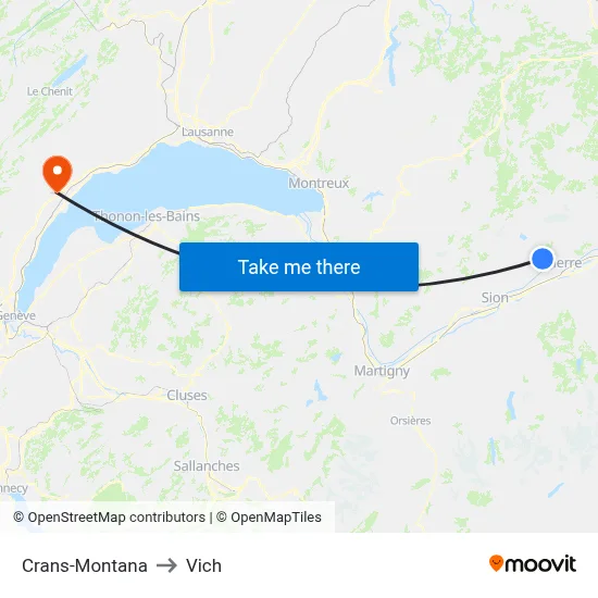 Crans-Montana to Vich map