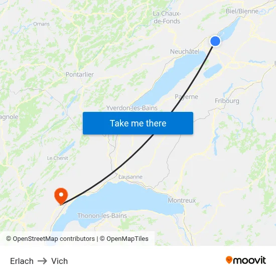 Erlach to Vich map