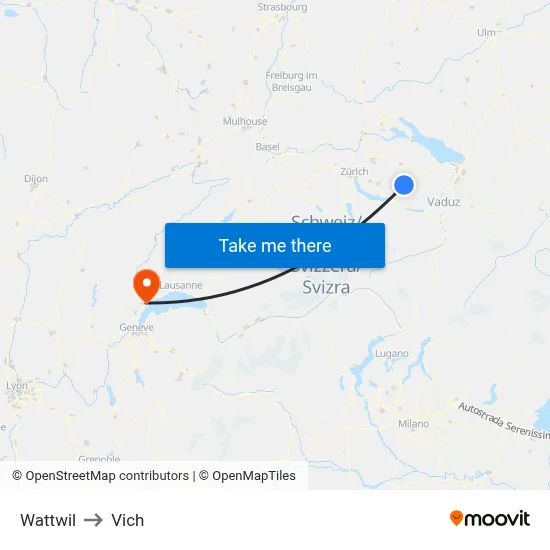 Wattwil to Vich map