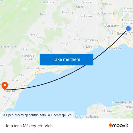 Jouxtens-Mézery to Vich map