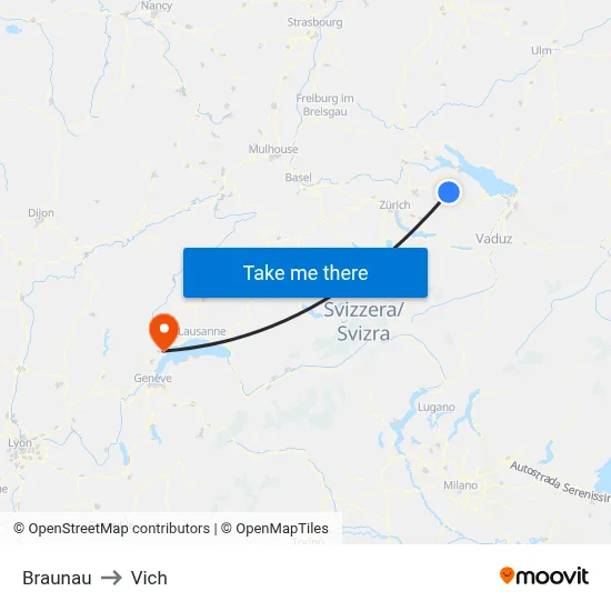 Braunau to Vich map