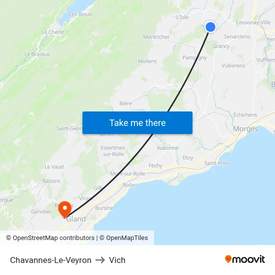 Chavannes-Le-Veyron to Vich map