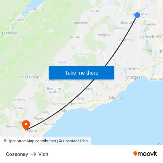 Cossonay to Vich map