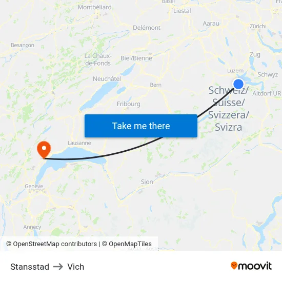 Stansstad to Vich map