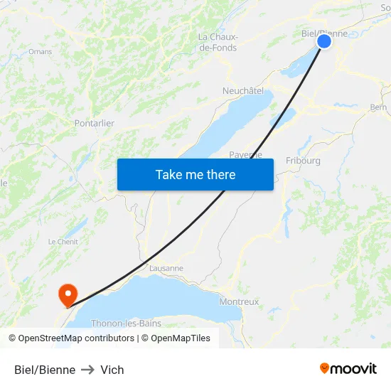 Biel/Bienne to Vich map