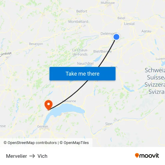 Mervelier to Vich map