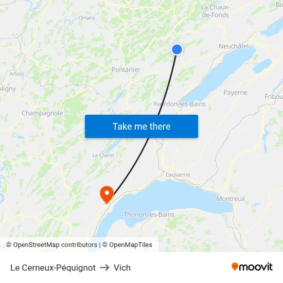 Le Cerneux-Péquignot to Vich map