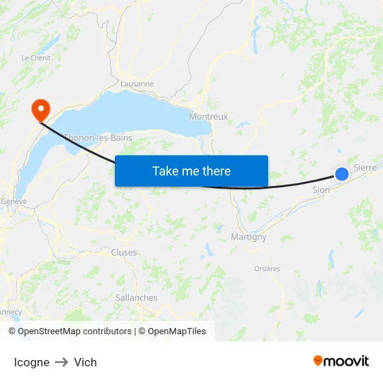 Icogne to Vich map