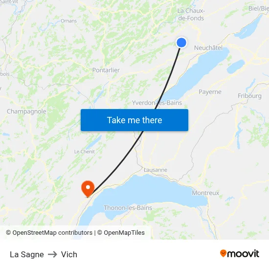 La Sagne to Vich map