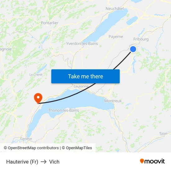 Hauterive (Fr) to Vich map