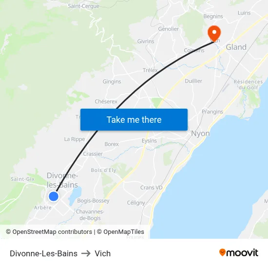 Divonne-Les-Bains to Vich map