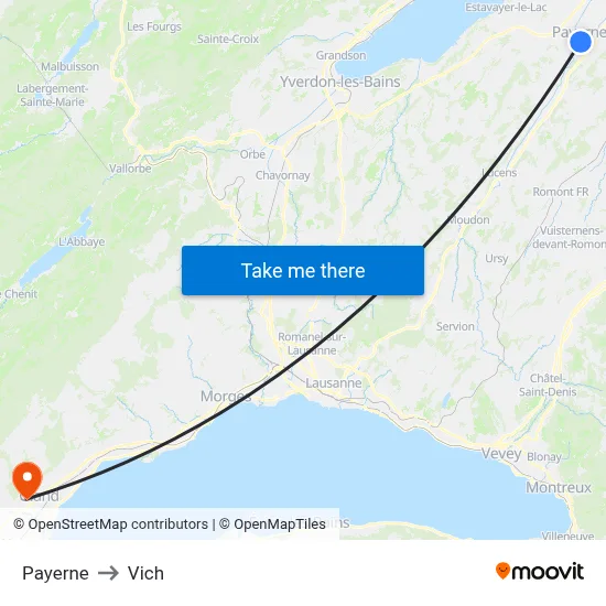 Payerne to Vich map