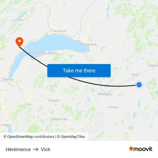 Hérémence to Vich map