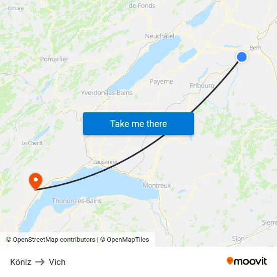 Köniz to Vich map