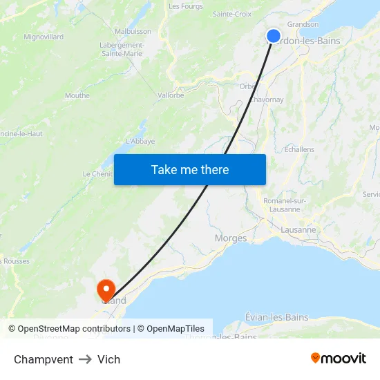 Champvent to Vich map
