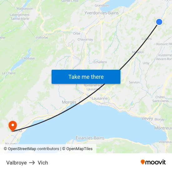 Valbroye to Vich map
