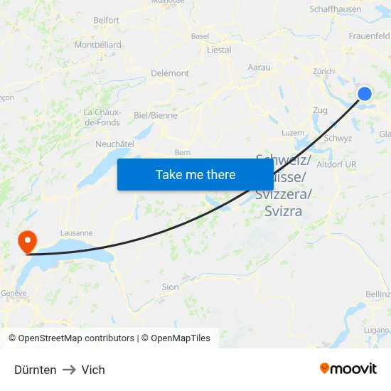Dürnten to Vich map