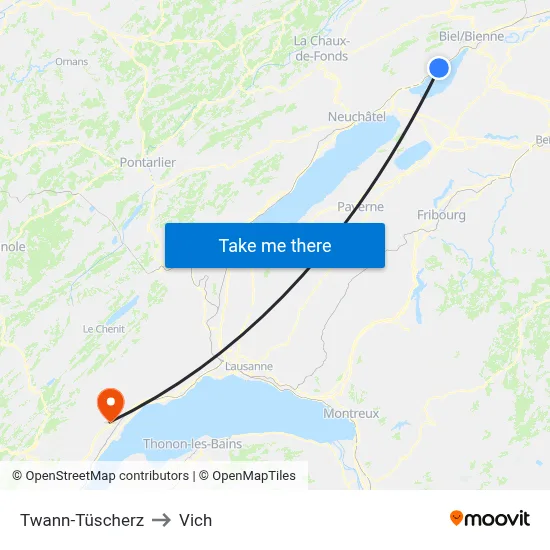 Twann-Tüscherz to Vich map